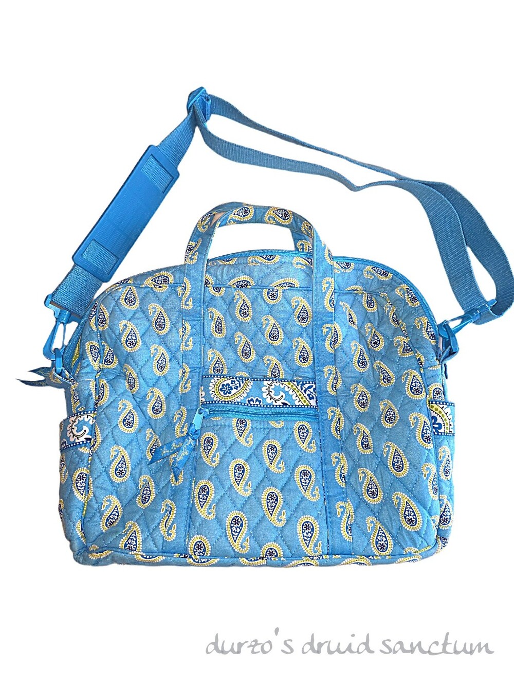Vera Bradley Quilted Laptop Messenger Bag Blue Paisley Travel Work Tote